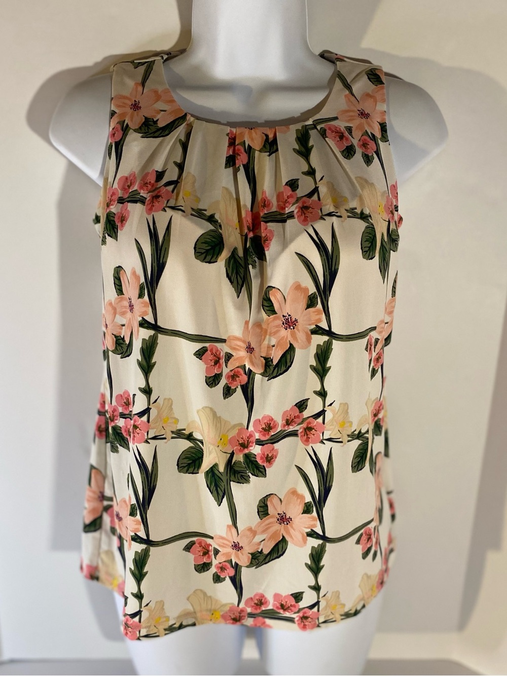 Charter Club Cream Floral Sleeveless Tank with Pink & Yellow Blooms